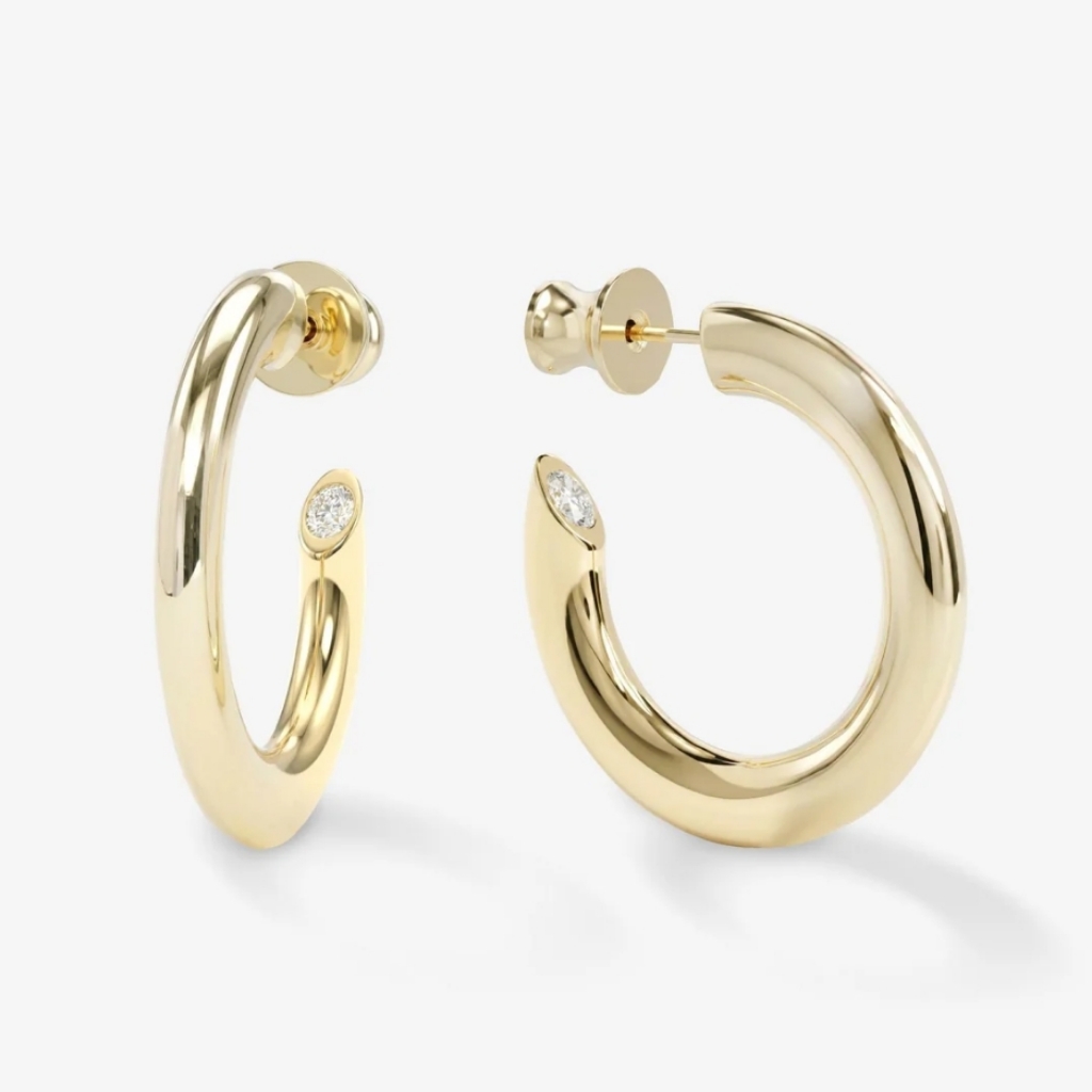 Melinda Maria Beacon Hoops 1 White Diamondettes Hoops Gold New - Firm 58$